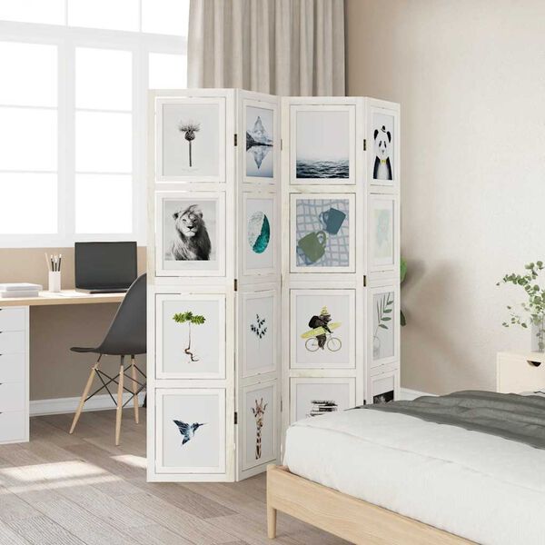 vidaXL Room Divider 4 Panels White Solid Wood Paulownia