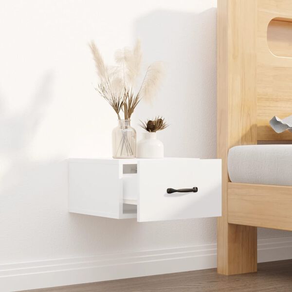 vidaXL Wall-mounted Bedside Cabinet High Gloss White 35x35x20 cm