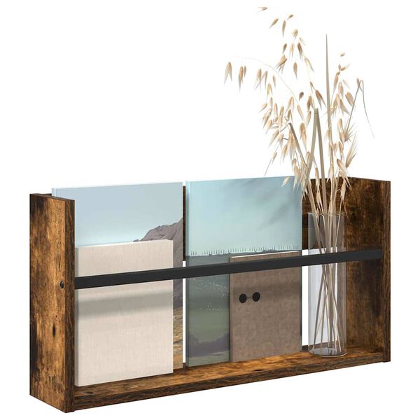 vidaXL Magazine Rack Smoked Oak 60 x 12 x 30 cm Engineered Wood