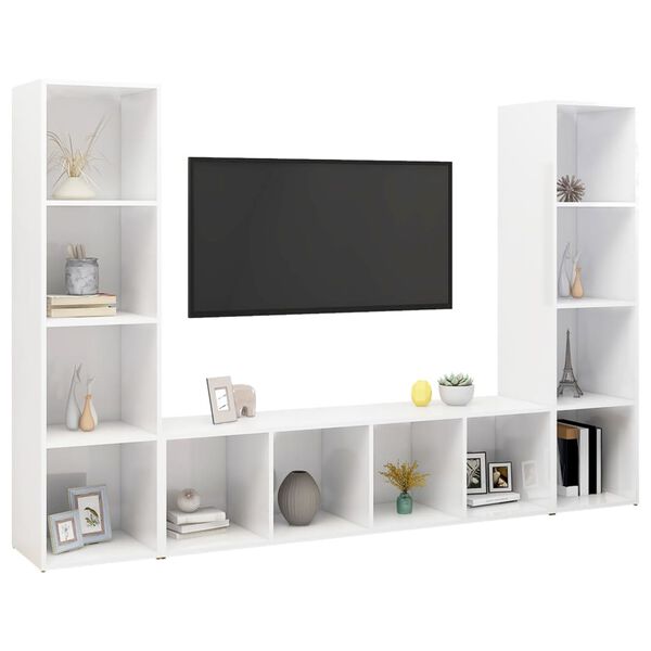 vidaXL TV Cabinets 3 pcs High Gloss White 142.5x35x36.5 cm Engineered Wood