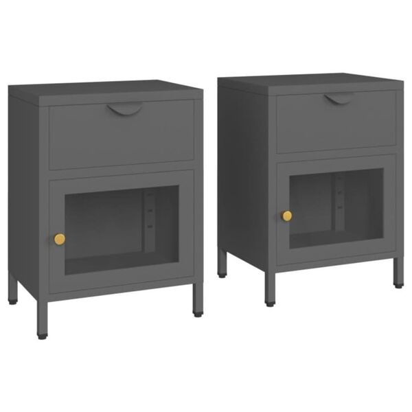 vidaXL Nightstands 2 pcs Anthracite 40x30x54.5 cm Steel and Glass