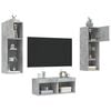 vidaXL 4 Piece TV Wall Cabinets with LED Lights Concrete Grey