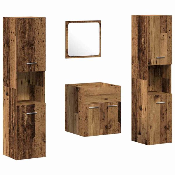 vidaXL Bathroom Furniture Set with Door 4 pcs Old Wood Engineered Wood