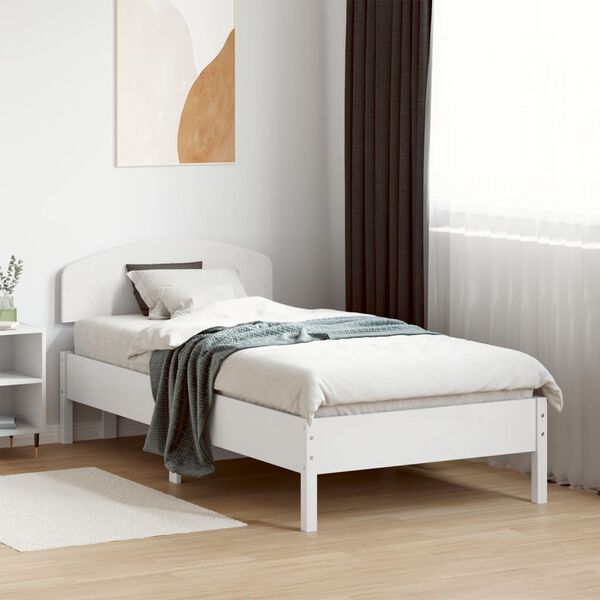 vidaXL Bed Frame without Mattress White 75x190 cm Small Single Solid Wood Pine