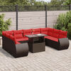 vidaXL 10 Piece Garden Sofa Set with Cushions Brown Poly Rattan Acacia