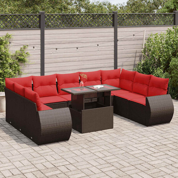 vidaXL 10 Piece Garden Sofa Set with Cushions Brown Poly Rattan Acacia