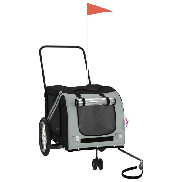 vidaXL Pet Bike Trailer Grey and Black Oxford Fabric and Iron
