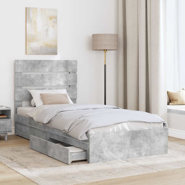 vidaXL Storage Bed Concrete Grey 90 x 190 cm Engineered Wood