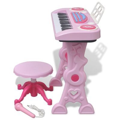 Kids' Playroom Toy Keyboard with Stool/Microphone 37-key Pink