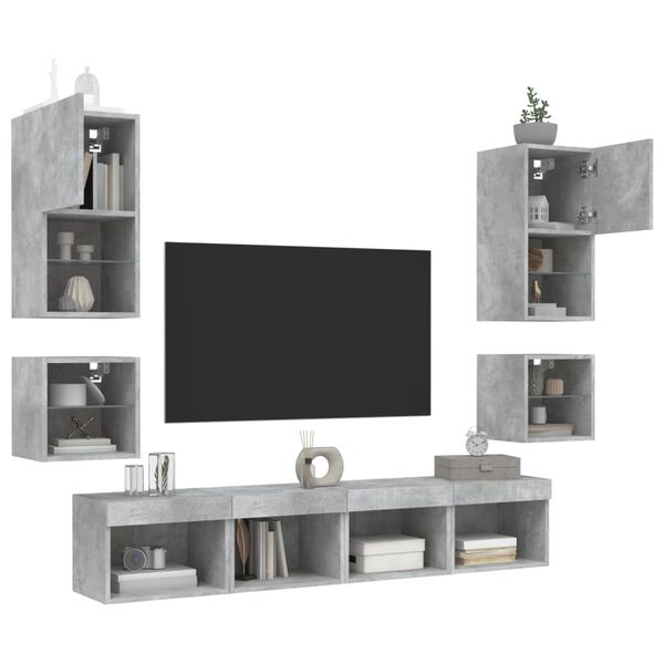vidaXL 8 Piece TV Wall Units with LED Concrete Grey Engineered Wood