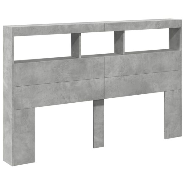 vidaXL Headboard Cabinet with LED Concrete Grey 160x17x102 cm