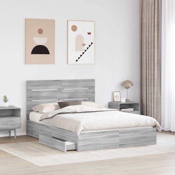 vidaXL Storage Bed Grey Sonoma 150 x 200 cm Engineered Wood