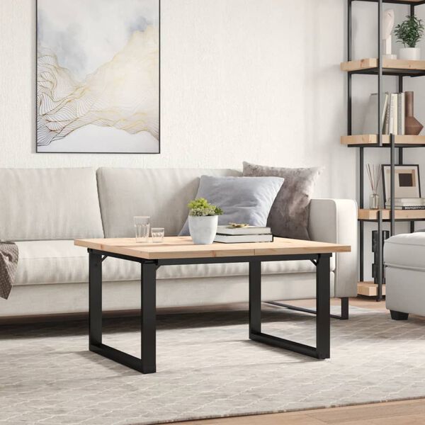 vidaXL Coffee Table O-Frame 90x90x45.5 cm Solid Wood Pine and Steel