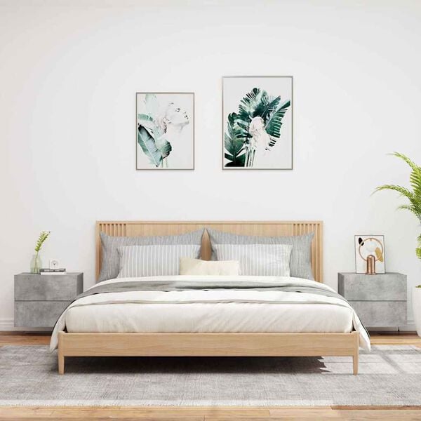 vidaXL Wall-mounted Bedside Cabinets with LED Lights 2 pcs Concrete Grey