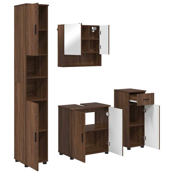 vidaXL Bathroom Furniture Set 4 pcs Brown Oak Engineered wood & Metal