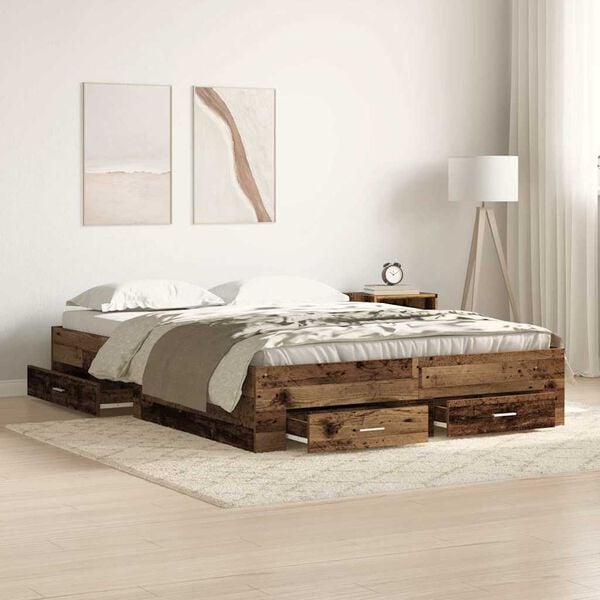 vidaXL Bed Frame with Drawer Old Wood 140 x 200 cm Engineered Wood