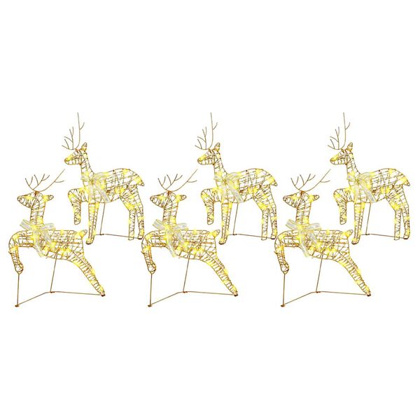 vidaXL LED Reindeers with 180 LEDs 6 pcs Gold PET