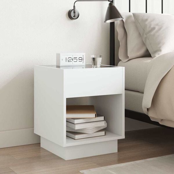 vidaXL Bedside Table with Infinity LED White 40x40x50 cm