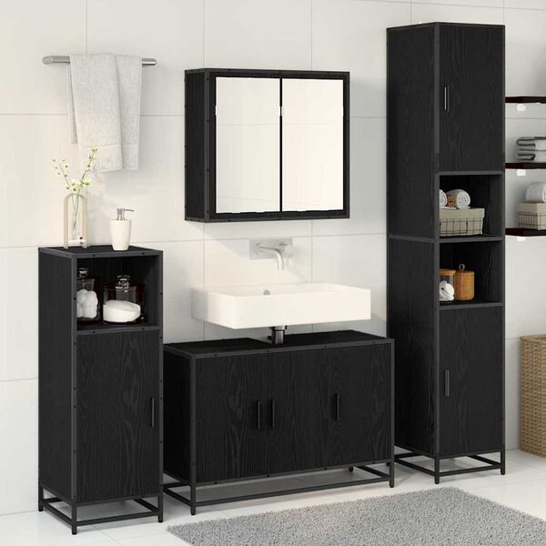 vidaXL Bathroom Furniture Set 4 pcs Black Oak Engineered Wood