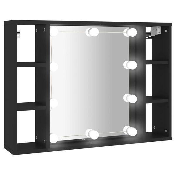 vidaXL Mirror Cabinet with LED Black 76x15x55 cm