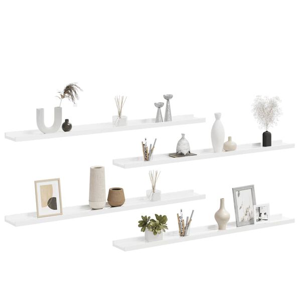 vidaXL Wall Shelves 4 pcs High Gloss White 100x9x3 cm