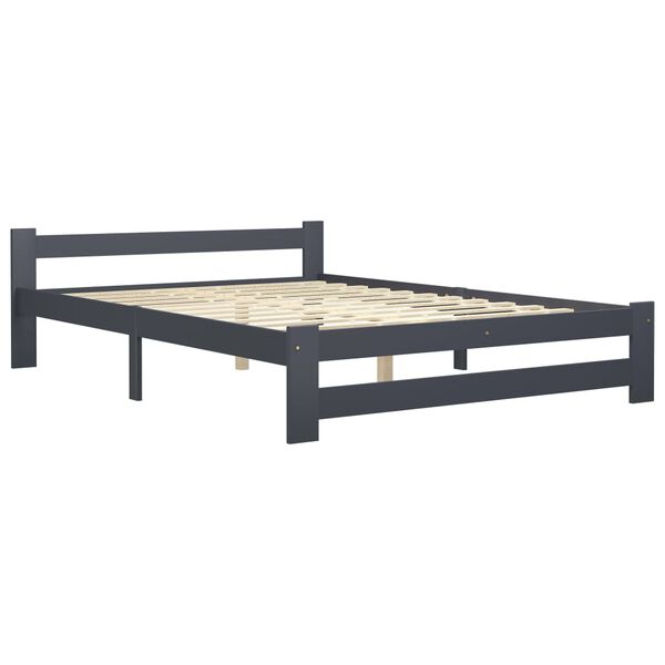 vidaXL Bed Frame without Mattress Dark Grey Solid Pinewood 140x200 cm (322022+321990)