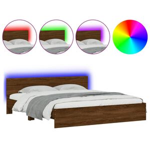 vidaXL Bed Frame with LED without Mattress Brown Oak 200x200 cm