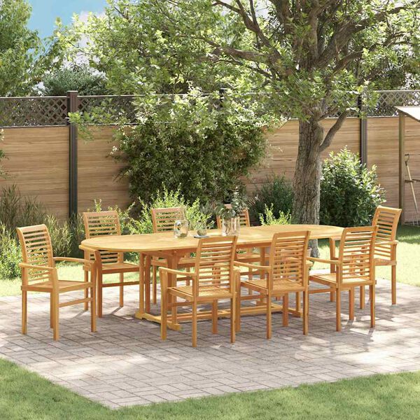 vidaXL Garden Dining Set 9 pcs Brown Solid Teak Wood