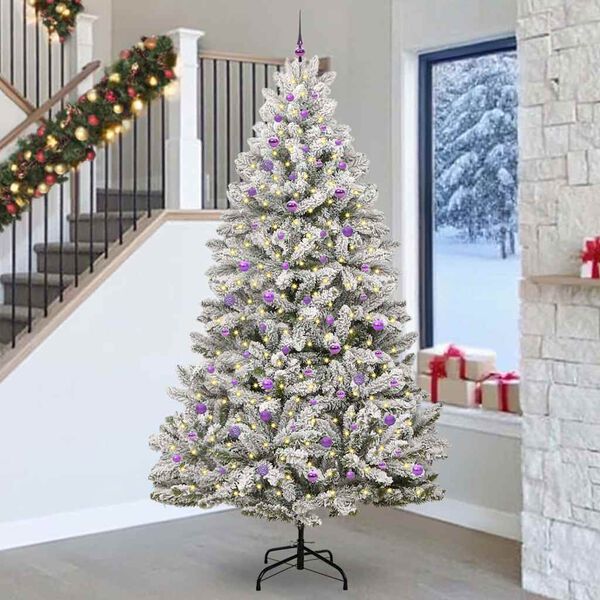 vidaXL Artificial Christmas Tree Green and White 270 cm PVC and Metal