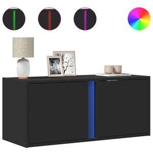 vidaXL TV Wall Cabinet with LED Lights Black 80x31x35 cm