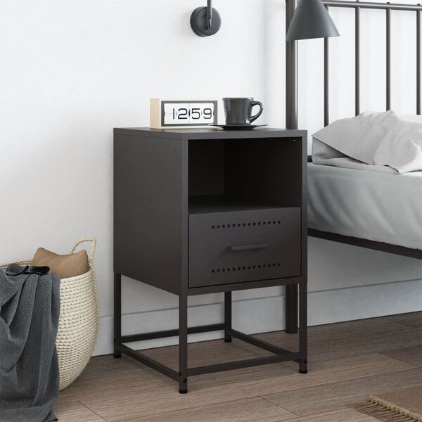 vidaXL Bedside Cabinet Black 36x39x60.5 cm Steel