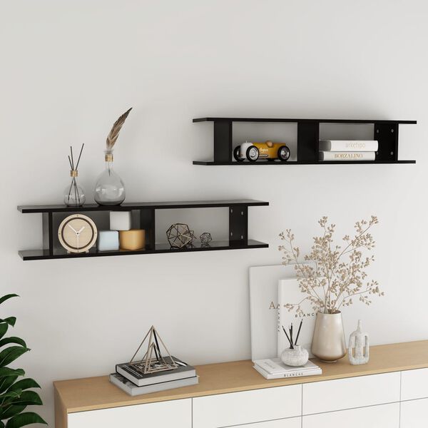 vidaXL Wall Shelf 2 pcs Black 105x18x20 cm Engineered Wood