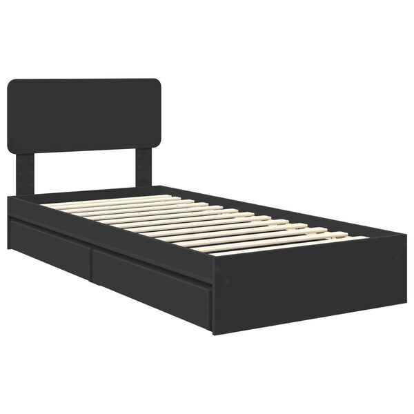 vidaXL Storage Bed with Headboard Black 100 x 200 cm Engineered Wood