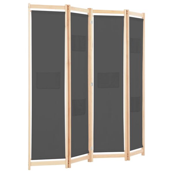 vidaXL 4-Panel Room Divider Grey 160x170x4 cm Fabric
