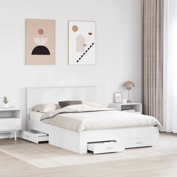 vidaXL Bed Frame with Headboard White 160 x 200 cm Engineered Wood