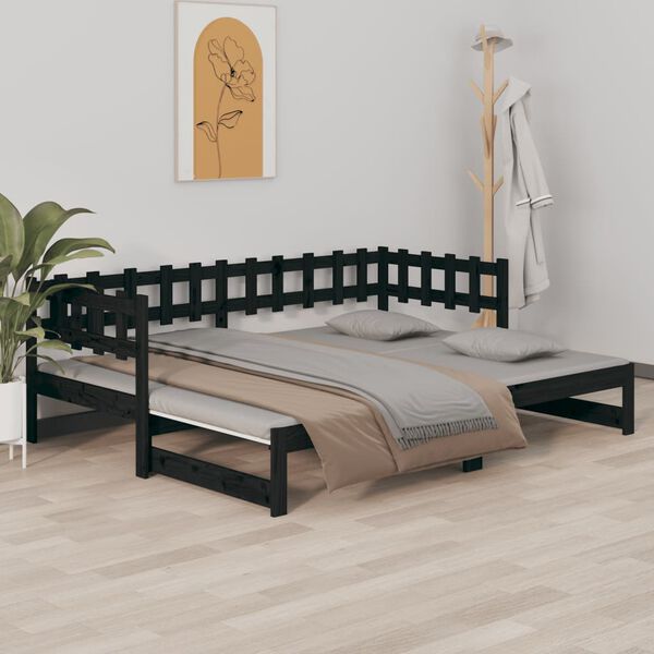 vidaXL Pull-out Day Bed without Mattress Black 2x(80x200) cm