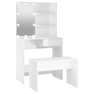vidaXL Dressing Table Set with LED High Gloss White Engineered Wood