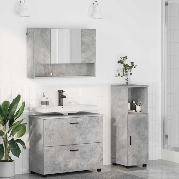 vidaXL Bathroom Furniture Set with Drawer 3 pcs Concrete Grey