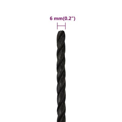 vidaXL Work Rope Black 6 mm 25 m Polypropylene