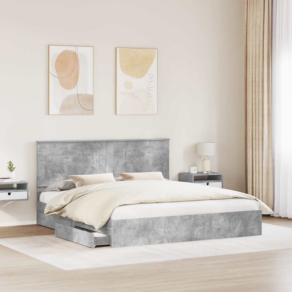 vidaXL Storage Bed Concrete Grey 200 x 200 cm Engineered Wood