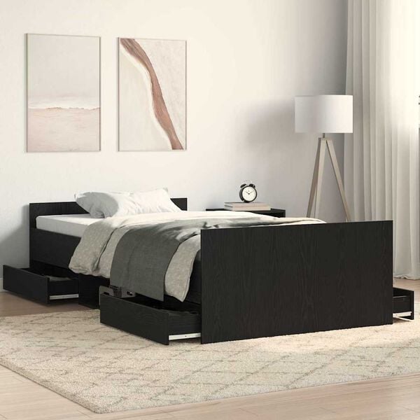 vidaXL Bed Frame with Headboard Black oak 90 x 190 cm Engineered wood