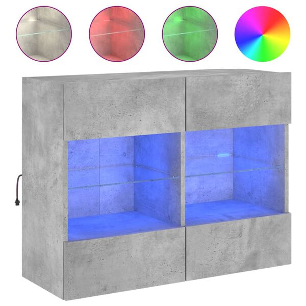 vidaXL TV Wall Cabinet with LED Lights Concrete Grey 78.5x30x60.5 cm