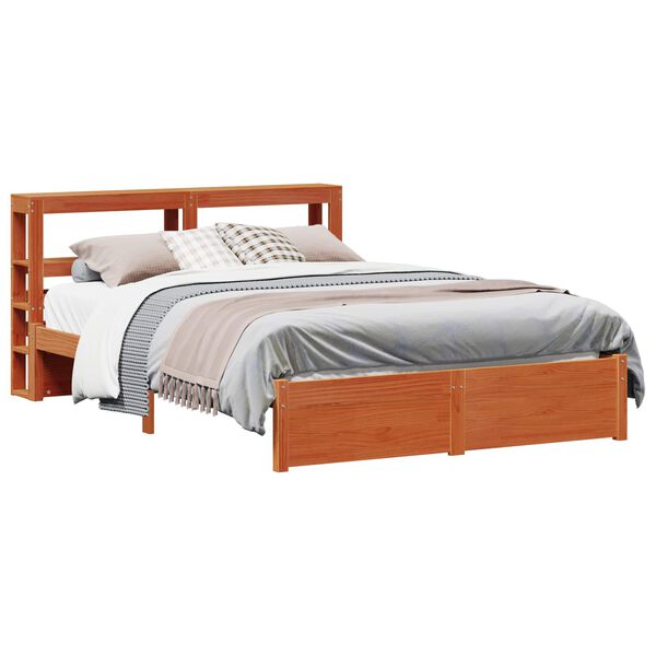 vidaXL Bed Frame with Headboard Wax Brown 120 x 200 cm Solid Pine Wood