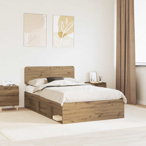 vidaXL Bed Frame Artisian Oak 135 x 190 cm Solid Pine Wood