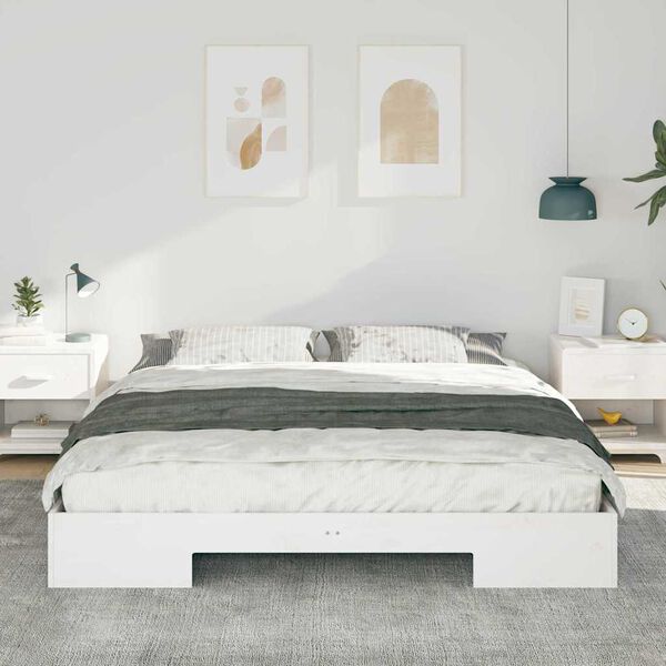 vidaXL Floor Bed Frame with Storage White 200 x 200 cm Solid pine wood