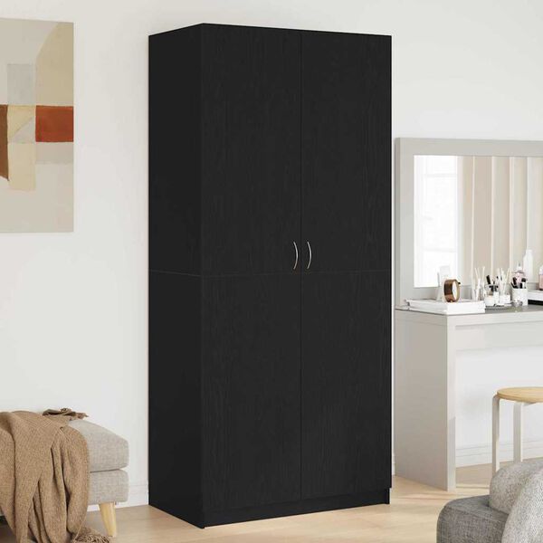 vidaXL Wardrobe with Door Black Oak 90 x 52 x 200 cm Engineered Wood