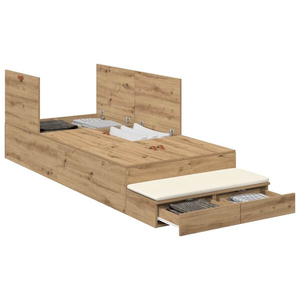 vidaXL Storage Bed Frame with Drawer Artisan Oak 80 cm Engineered Wood