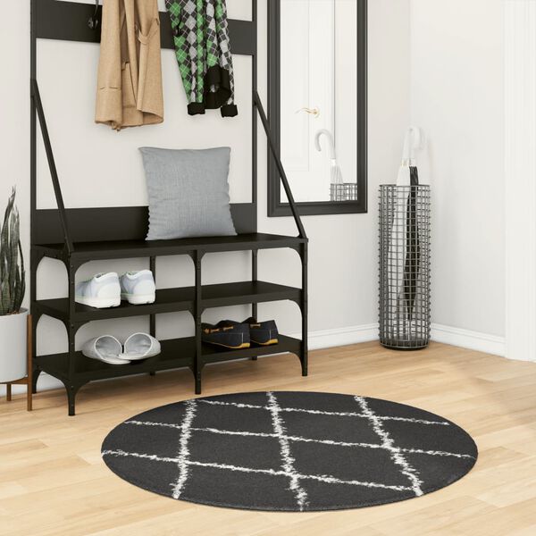 vidaXL Shaggy Rug PAMPLONA High Pile Modern Black and Cream &Oslash; 100 cm