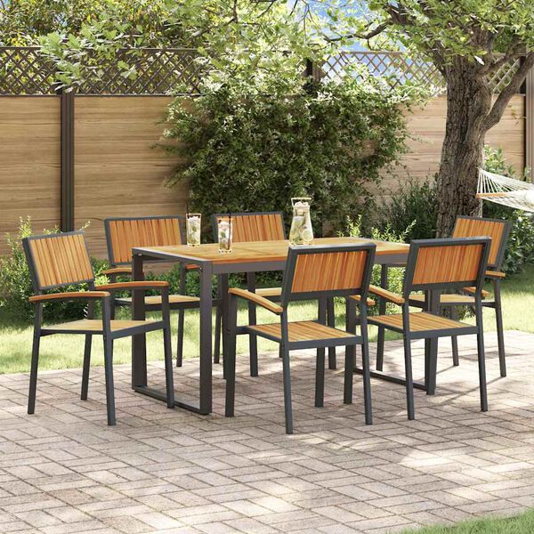 vidaXL Garden Dining Set 7 pcs Black Solid Acacia Wood