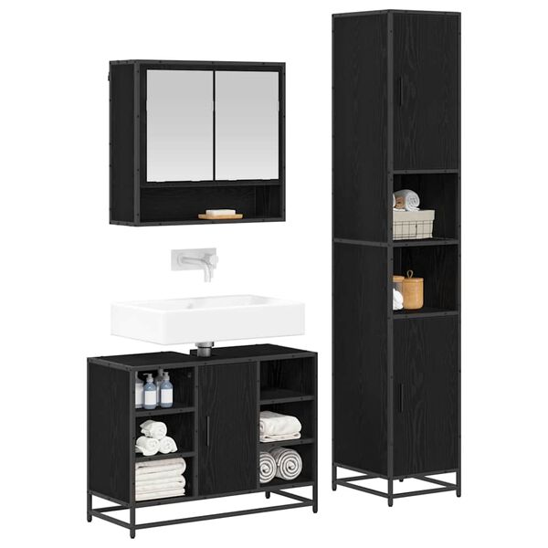 vidaXL Bathroom Furniture Set 3 pcs Black Oak Engineered Wood